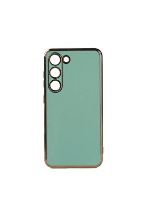 Samsung Galaxy S23 Plus Kılıf Kenarları Gold Kamera Korumalı Renkli Pastel Silikon Açık Yeşil