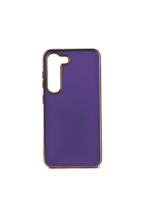 Samsung Galaxy S23 Plus Kılıf Kenarları Gold Kamera Korumalı Renkli Pastel Silikon Derin Mor