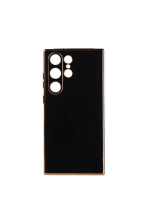 Samsung Galaxy S23 Ultra Kılıf Kenarları Gold Kamera Korumalı Renkli Pastel Silikon Siyah