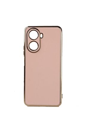 Huawei Nova 10 SE Kılıf Kenarları Gold Kamera Korumalı Renkli Pastel Silikon Rose Gold