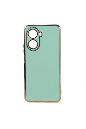 Huawei Nova 10 SE Uyumlu  Kılıf Kenarları Gold Kamera Korumalı Renkli Pastel Silikon Açık Yeşil