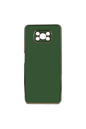 Xiaomi Poco X3 Uyumlu  Kılıf Kenarları Gold Kamera Korumalı Renkli Pastel Silikon Koyu Yeşil