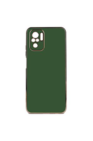 Xiaomi Redmi Note 10 Kılıf Kenarları Gold Kamera Korumalı Renkli Pastel Silikon Koyu Yeşil