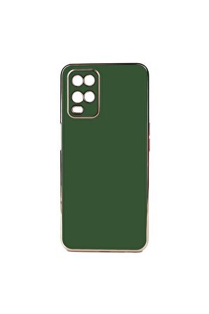 Oppo A54 4G Uyumlu Kılıf Kenarları Gold Kamera Korumalı Renkli Pastel Silikon Koyu Yeşil