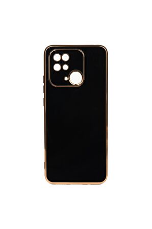 Xiaomi Redmi 10C Kılıf Kenarları Gold Kamera Korumalı Renkli Pastel Silikon Siyah