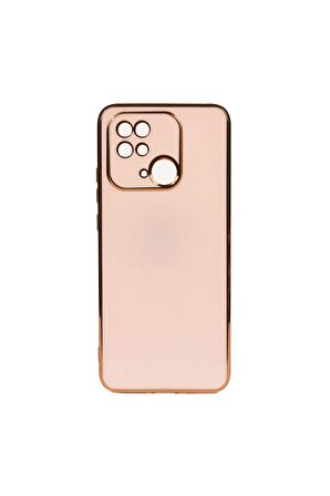 Xiaomi Redmi 10C Kılıf Kenarları Gold Kamera Korumalı Renkli Pastel Silikon Rose Gold