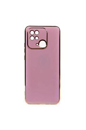 Xiaomi Redmi 10C Kılıf Kenarları Gold Kamera Korumalı Renkli Pastel Silikon Mor