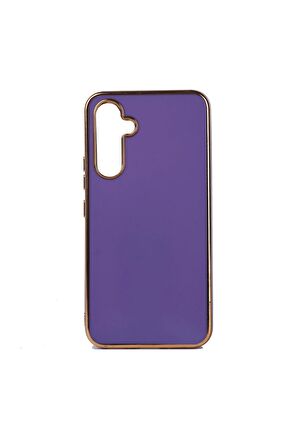 Samsung Galaxy M14 Kılıf Kenarları Gold Kamera Korumalı Renkli Pastel Silikon Mor