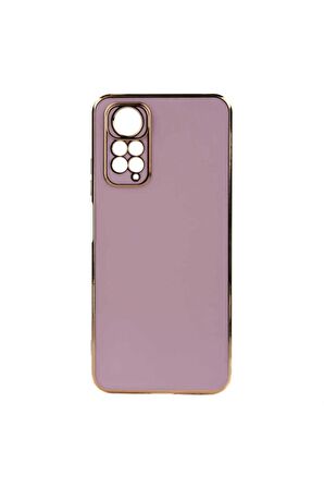 Xiaomi Redmi Note 12 4G Kılıf Kenarları Gold Kamera Korumalı Renkli Pastel Silikon Mor