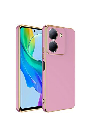 Vivo Y36 4G Kılıf Kenarları Gold Kamera Korumalı Renkli Pastel Silikon Mor