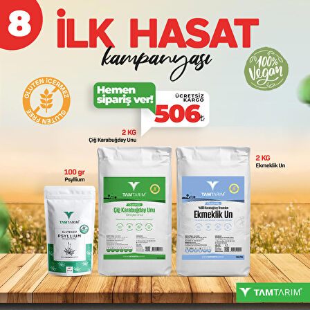 (Glutensiz) Çiğ Karabuğday Unu 2 Kg – 100% Çiğ Karabuğday Unundan Ekmeklik Un 2 Kg – Psyllium 100 Gr