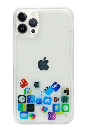 Apple iPhone 13 PRO MAX Kılıf Düz (Simsiz) Sulu ios ikon Silikon