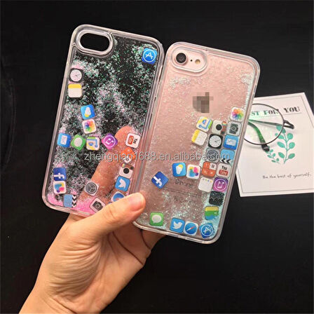 Apple iPhone 7 Kılıf Düz (Simsiz) Sulu ios ikon Silikon