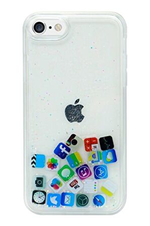 Apple iPhone 6 / 6S Kılıf Simli Sulu ios ikon Silikon