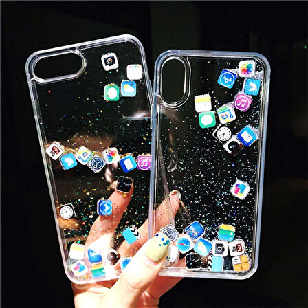 Apple iPhone 6 / 6S Kılıf Simli Sulu ios ikon Silikon