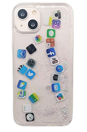 Apple iPhone 6 / 6S Kılıf Simli Sulu ios ikon Silikon