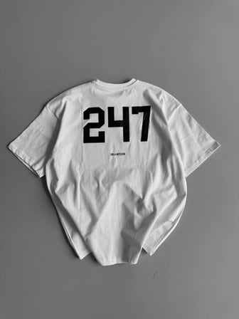 Baskılı Oversize Bisiklet Yaka T-shirt - Beyaz - Beyaz / S