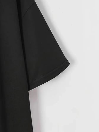 Baskılı Oversize Bisiklet Yaka T-shirt - Siyah - Siyah / M
