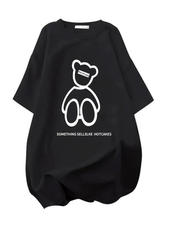 Baskılı Oversize Bisiklet Yaka T-shirt - Siyah - Siyah / L