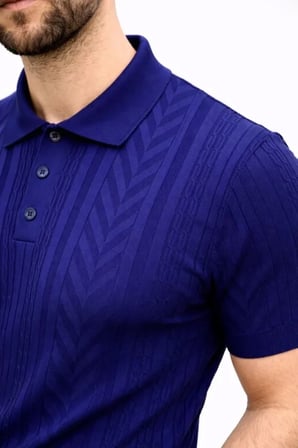 Erkek Yazlık Triko Tişört Kısa Kol Polo Yaka Düğmeli T-Shirt - Lacivert - Lacivert / M