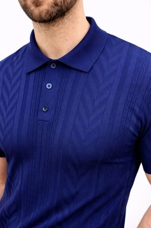 Erkek Yazlık Triko Tişört Kısa Kol Polo Yaka Düğmeli T-Shirt - Lacivert - Lacivert / M