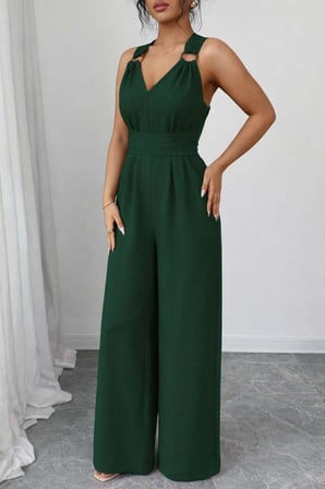 Kadın Askılı Halka Detaylı Arkadan çapraz Tulum - Yeşil / 2XL-3XL