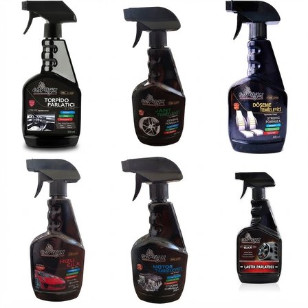 6'lı Araç Bakım Seti Torpido Jant Döşeme Motor Lastik Parlatıcı Hızlı Cila Spreyi 500 ml
