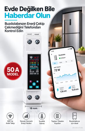 WiFi Akıllı Enerji Ölçer ve Akım Koruma Rölesi – Dijital Ekranlı, Uzaktan Kontrollü Aç/Kapa Şalteri, Anlık Güç Tüketim Takibi (Fonri, Tuya, Smart Life, Google Assistant, Amazon Alexa Destekli)