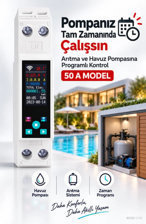 WiFi Akıllı Enerji Ölçer ve Akım Koruma Rölesi – Dijital Ekranlı, Uzaktan Kontrollü Aç/Kapa Şalteri, Anlık Güç Tüketim Takibi (Fonri, Tuya, Smart Life, Google Assistant, Amazon Alexa Destekli)