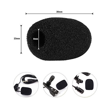 Mini Yaka Mikrofonu İçin Sünger - 10 Adet (30mm x 23mm x 8mm)