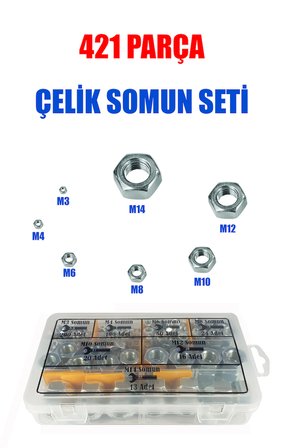 421 Parça Çelik Somun Seti (M3-M4-M6-M8-M10-M12-M14)