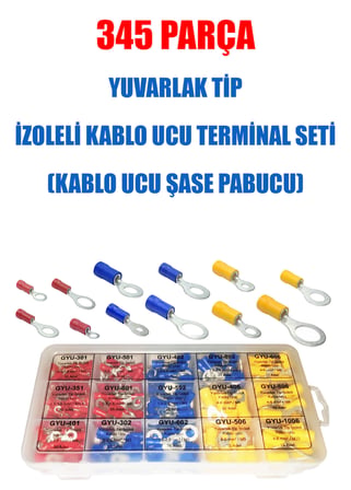 345 Parça Yuvarlak Tip İzoleli Kablo Ucu Terminal Seti