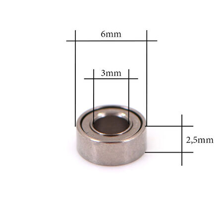 MR63ZZ Minyatür Rulman (3x6x2,5mm) 3D Yazıcı, Hobi vs. 1 Adet