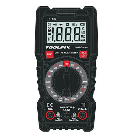 Toolfix TF-133 Dijital Işıklı Multimetre Avometre