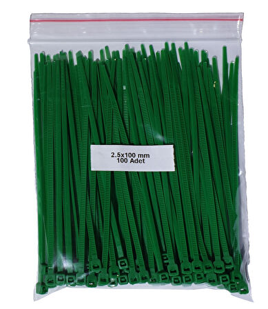 Plastik Kablo Bağı - Yeşil - 2,5mmx100mm-Cırt Kelepçe (100 Adet)
