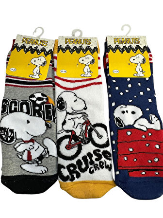 3'Lü PEANUTS Figürlü Tabanı Kaydırmaz Çocuk Havlu Çorap