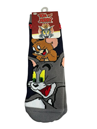 3'Lü TOM ve JERRY Figürlü Tabanı Kaydırmaz Çocuk Havlu Çorap
