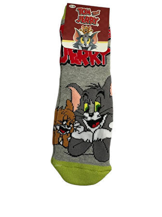 3'Lü TOM ve JERRY Figürlü Tabanı Kaydırmaz Çocuk Havlu Çorap