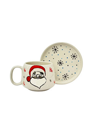 Tabaklı Noel Baba El Yapımı Seramik Kupa, Seramik, Double Türk Kahvesi, Nescafe Fincanı