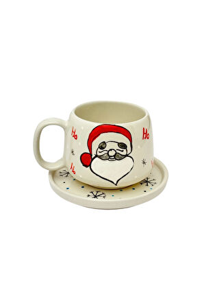 Tabaklı Noel Baba El Yapımı Seramik Kupa, Seramik, Double Türk Kahvesi, Nescafe Fincanı