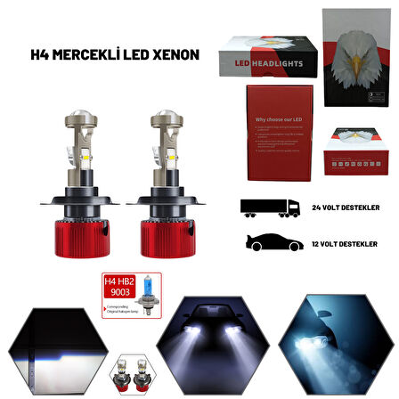 Şahin 1999 H4 Mercekli Led Xenon Ufuk Çizgili Şimşek Etkili Beyaz