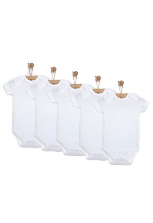HelloBaby Unisex (5 Adet)  Beyaz Body Bisiklet Yaka Kısa Kol Beyaz
