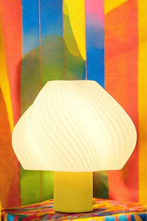 Aura Modern Tasarım Masa Lambası , Komidin Aydınlatma Şık Abajur - Sarı Beyaz