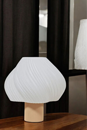 Aura Modern Tasarım Masa Lambası , Komidin Aydınlatma Şık Abajur - Krem Beyaz