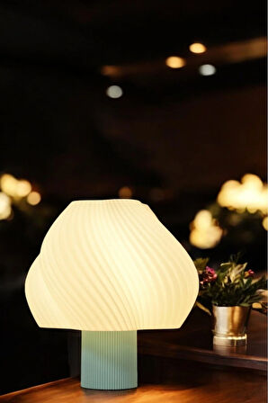 Aura Modern Tasarım Masa Lambası , Komidin Aydınlatma Şık Abajur - Su Yeşili Beyaz