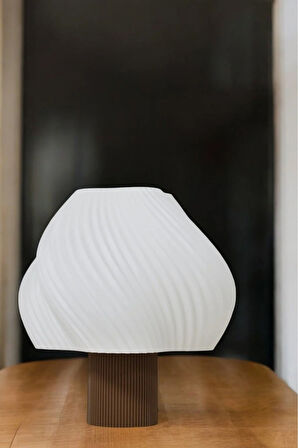 Aura Modern Tasarım Masa Lambası , Komidin Aydınlatma Şık Abajur - Kahve Beyaz