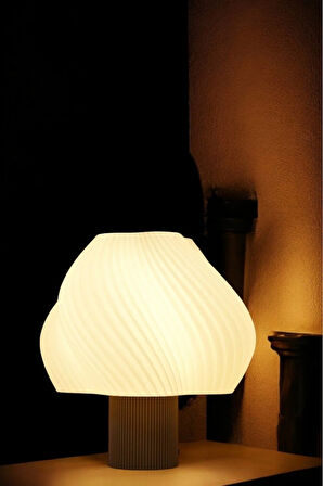 Aura Modern Tasarım Masa Lambası , Komidin Aydınlatma Şık Abajur - Kahve Beyaz