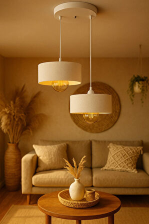 Toz Tutmayan , Vegan , Salon , Mutfak , Çocuk Odası İçin İkili Beton Görünümlü Oval Sarkıt Avize