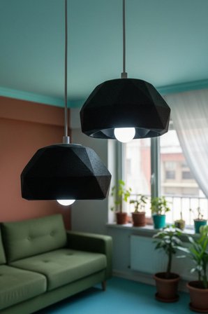 Siyah 2'li Geometrik Avize Salon PLA Dayanıklı Dekoratif Sarkıt Aydınlatma Ayarlanabilir Kablo
