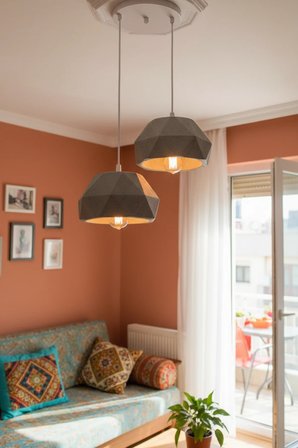 Gri 2'li Geometrik Avize Salon PLA Dayanıklı Dekoratif Sarkıt Aydınlatma Ayarlanabilir Kablo